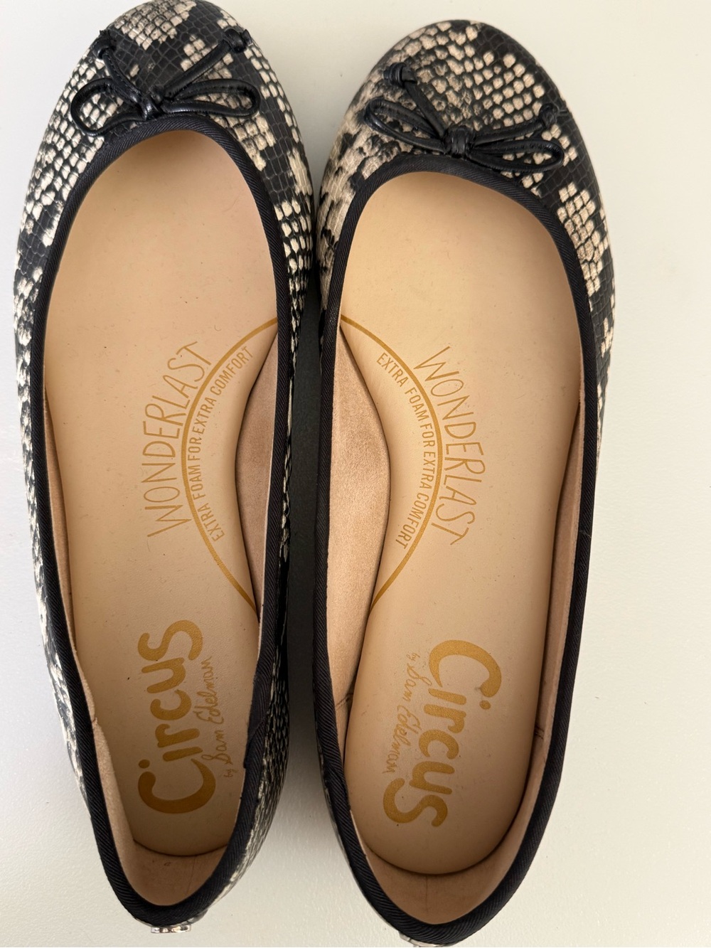 Circus by Sam Edelman Black and Cream Snake-Print Ballet Flats